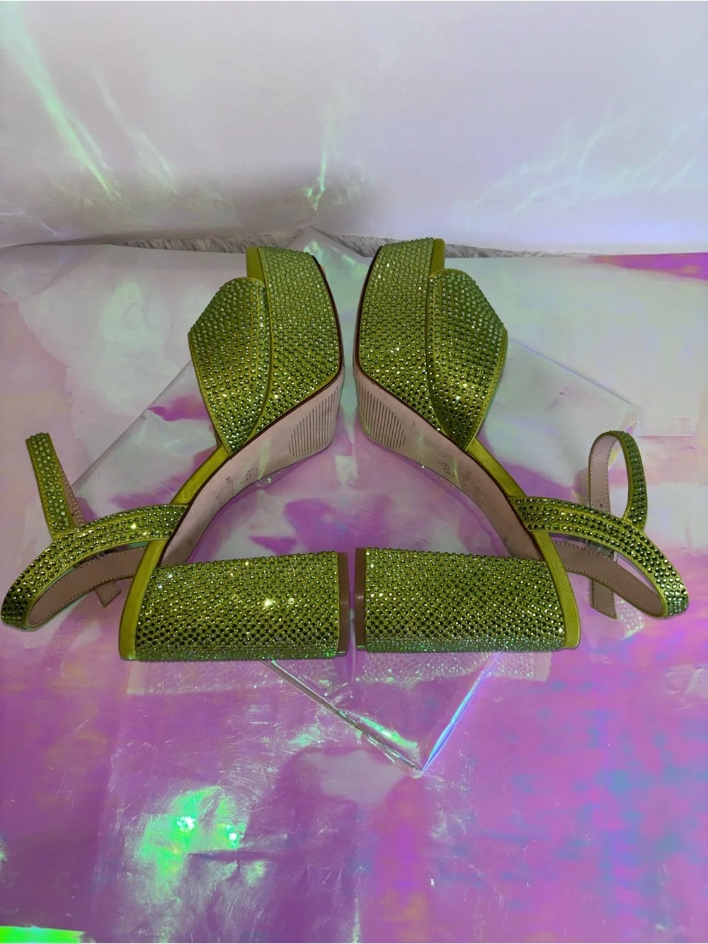 ANTONIO MELANI Neon Green Crystal Platform Sandals NWT SIZE 7.5